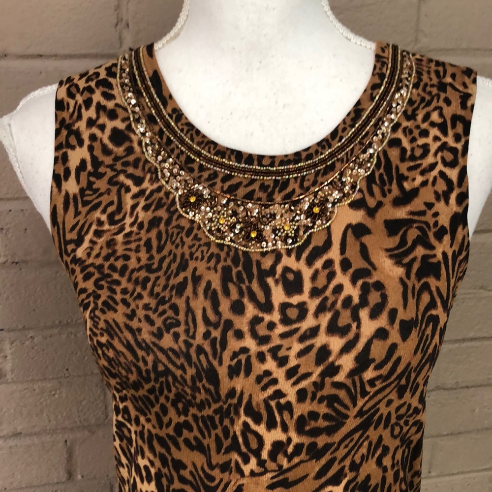 Bloomingdales vintage embellished animal print knit top S - Picture 3 of 8